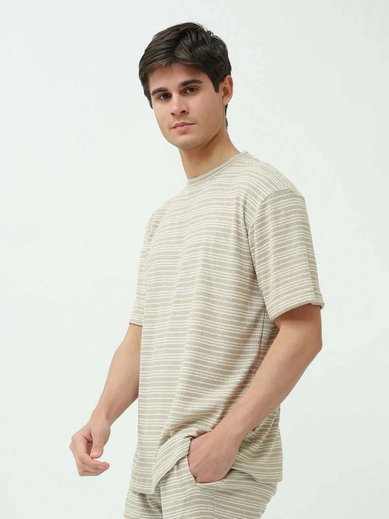 Ensemble T-shirt et Short pour homme – Rayures beige, confortable et décontracté - TST25SSSS15005TM1