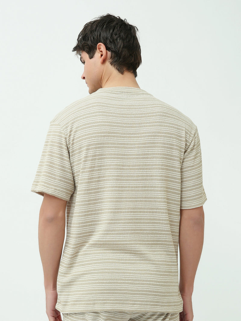 Ensemble T-shirt et Short pour homme – Rayures beige, confortable et décontracté - TST25SSSS15005TM1