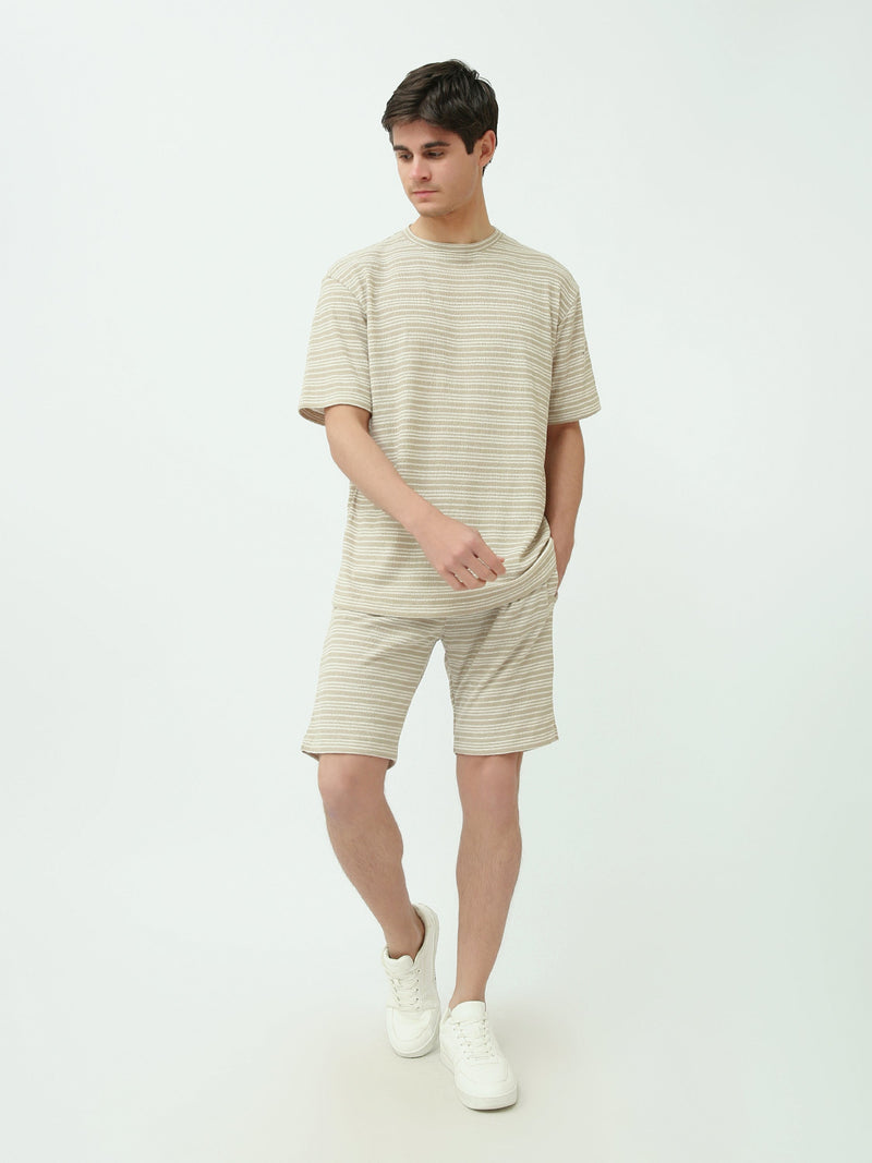 Ensemble T-shirt et Short pour homme – Rayures beige, confortable et décontracté - TST25SSSS15005TM1