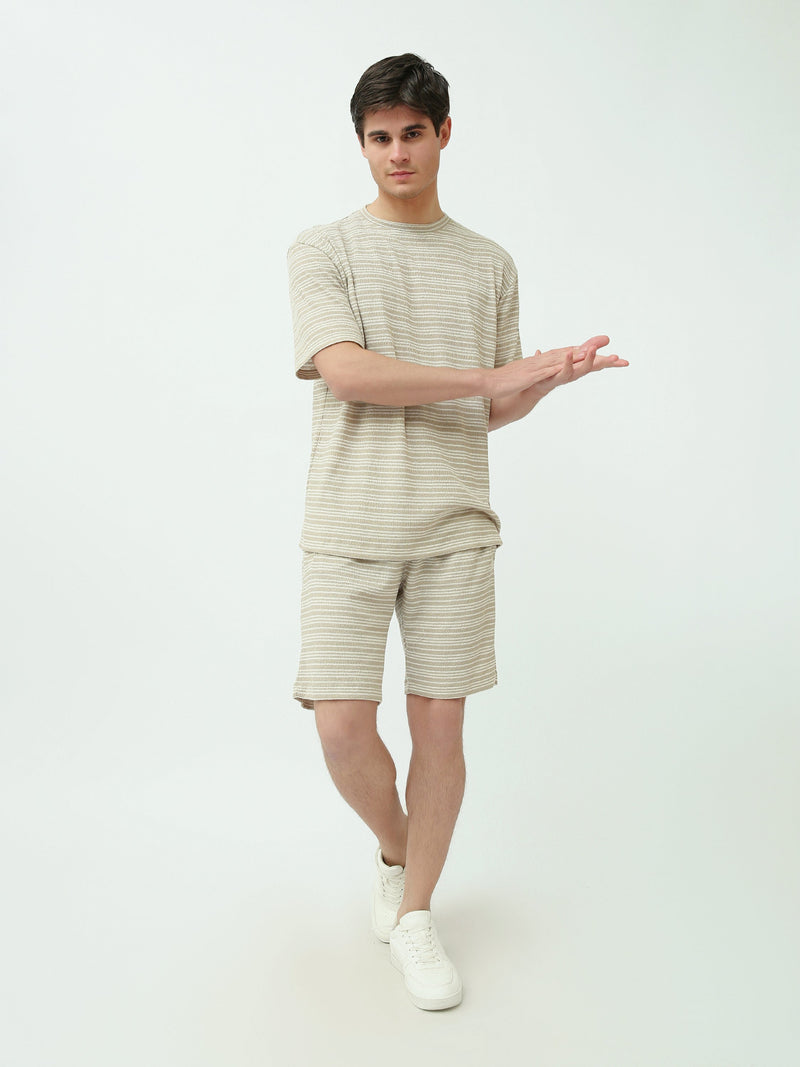 Ensemble T-shirt et Short pour homme – Rayures beige, confortable et décontracté - TST25SSSS15005TM1