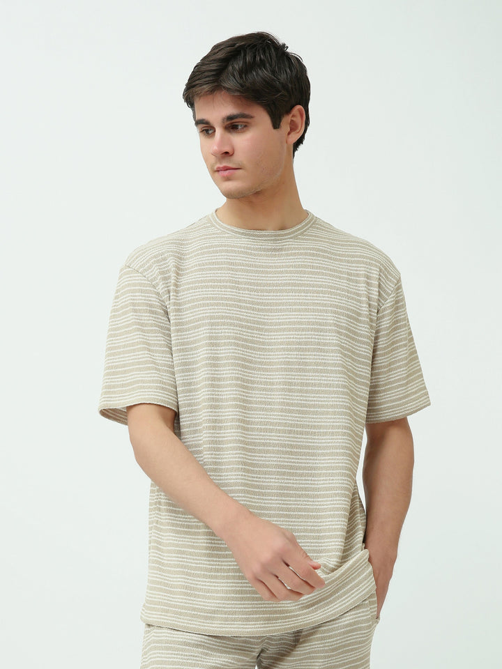 Ensemble T-shirt et Short pour homme – Rayures beige, confortable et décontracté - TST25SSSS15005TM1