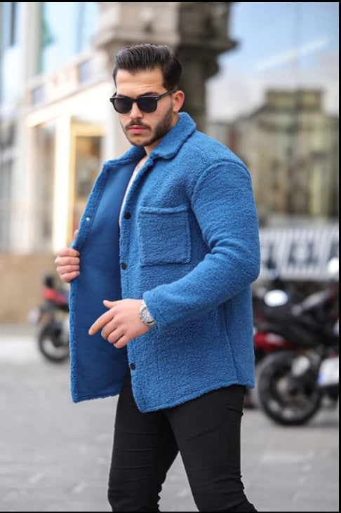 <tc>Veste en peluche à bouton-pression avec une seule poche</tc>