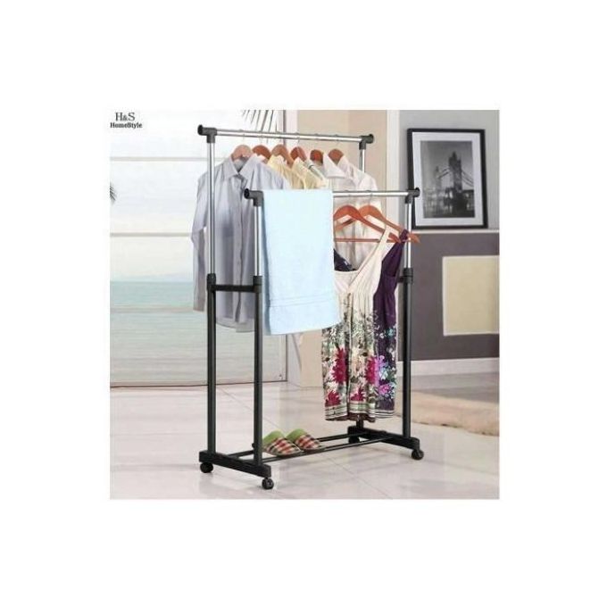 Portant à Vêtements Réglable sur Roulettes avec Double Barre