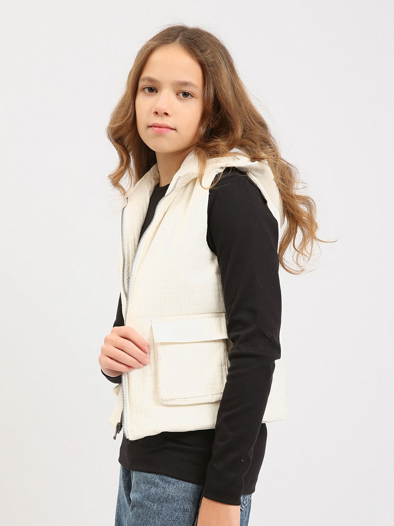 Gilet sans manches ado fille matelassé à capuche avec poches à rabat - VST25AWBL71217MR1