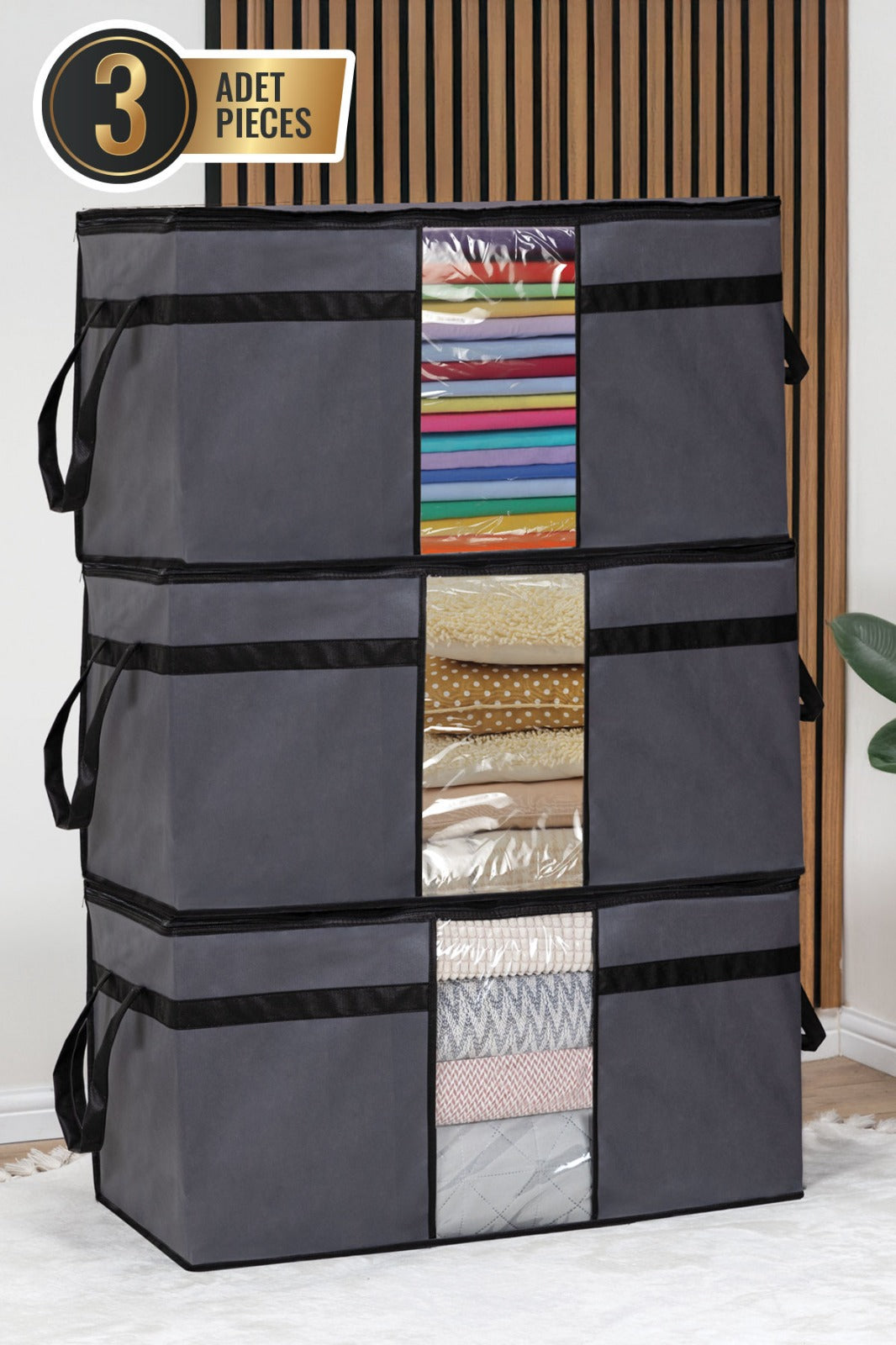 Lot de 3 Sacs de Rangement pour Oreillers avec Fenêtre