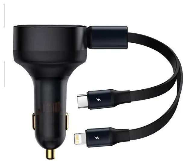 Baseus Chargeur Voiture Rapide 30W USB-C avec Câble Rétractable Type-C & Lightning