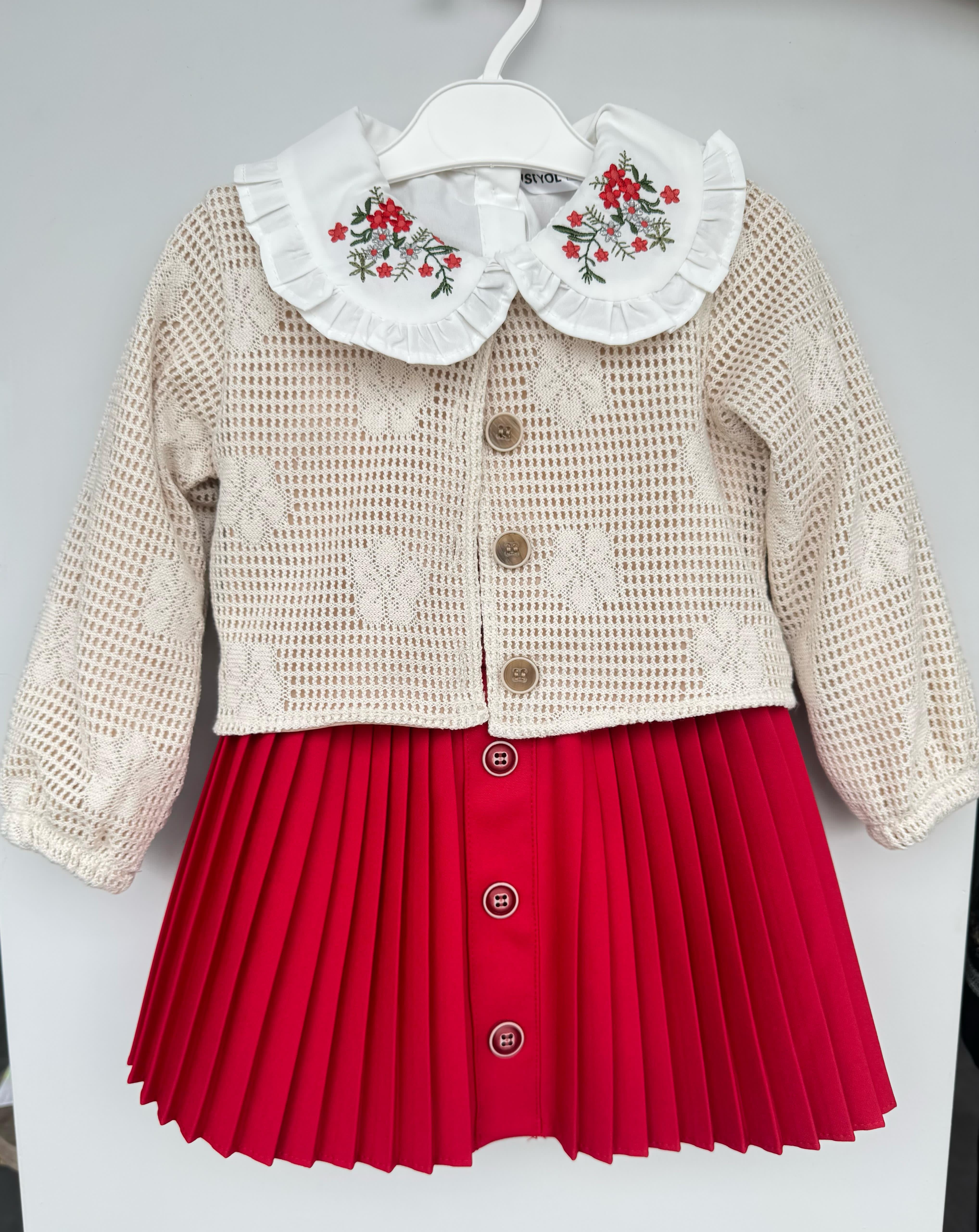 Elegant Girls' 3-Piece Set - Skirt, Blouse & Knit Jacket