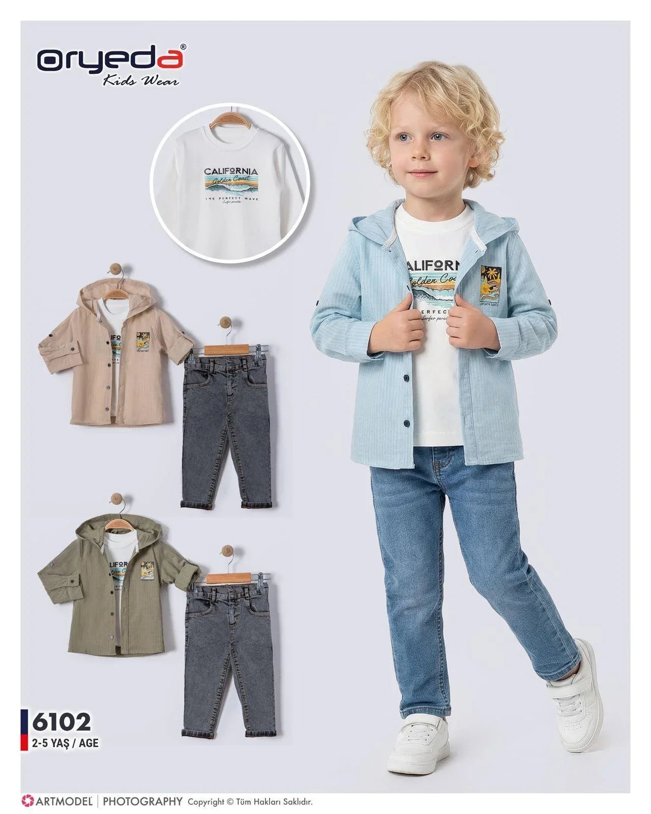 Ensemble Garçon 2/5 Ans – T-shirt et Veste à Capuche avec Jean - Justyol