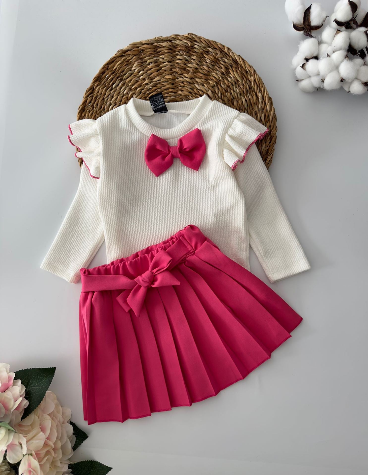 Ensemble jupe plissée avec détail nœud pour fille - Justyol