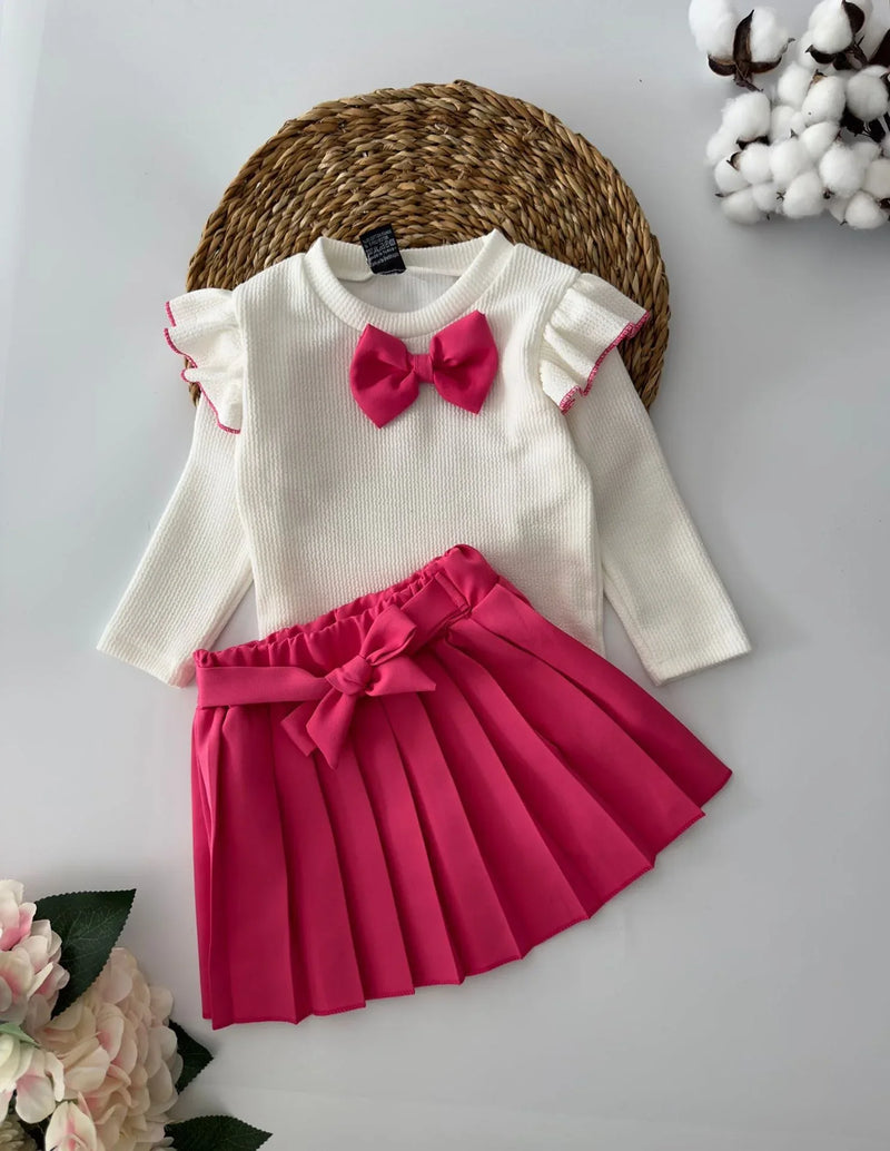 Ensemble jupe plissée avec détail nœud pour fille