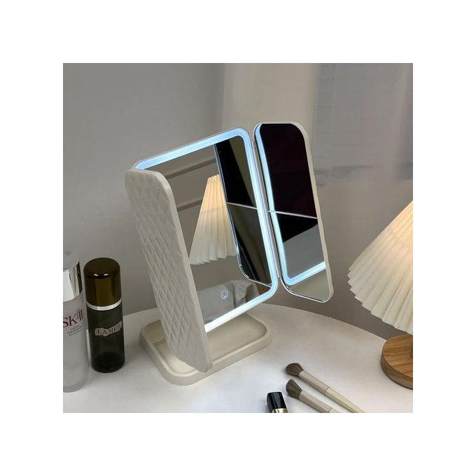 مرآة مكياج LED ثلاثية قابلة للشحن – إضاءة بثلاثة أوضاع وتكبير 1X/2X/3X