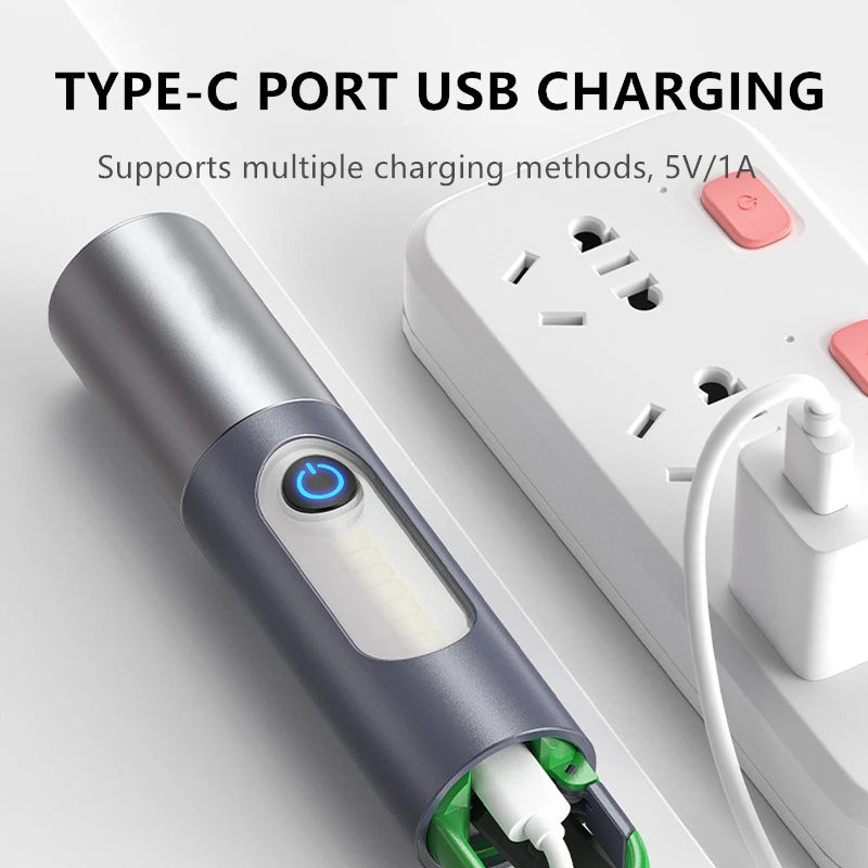 Lampe Torche LED Rechargeable USB-C avec Zoom et Éclairage Latéral
