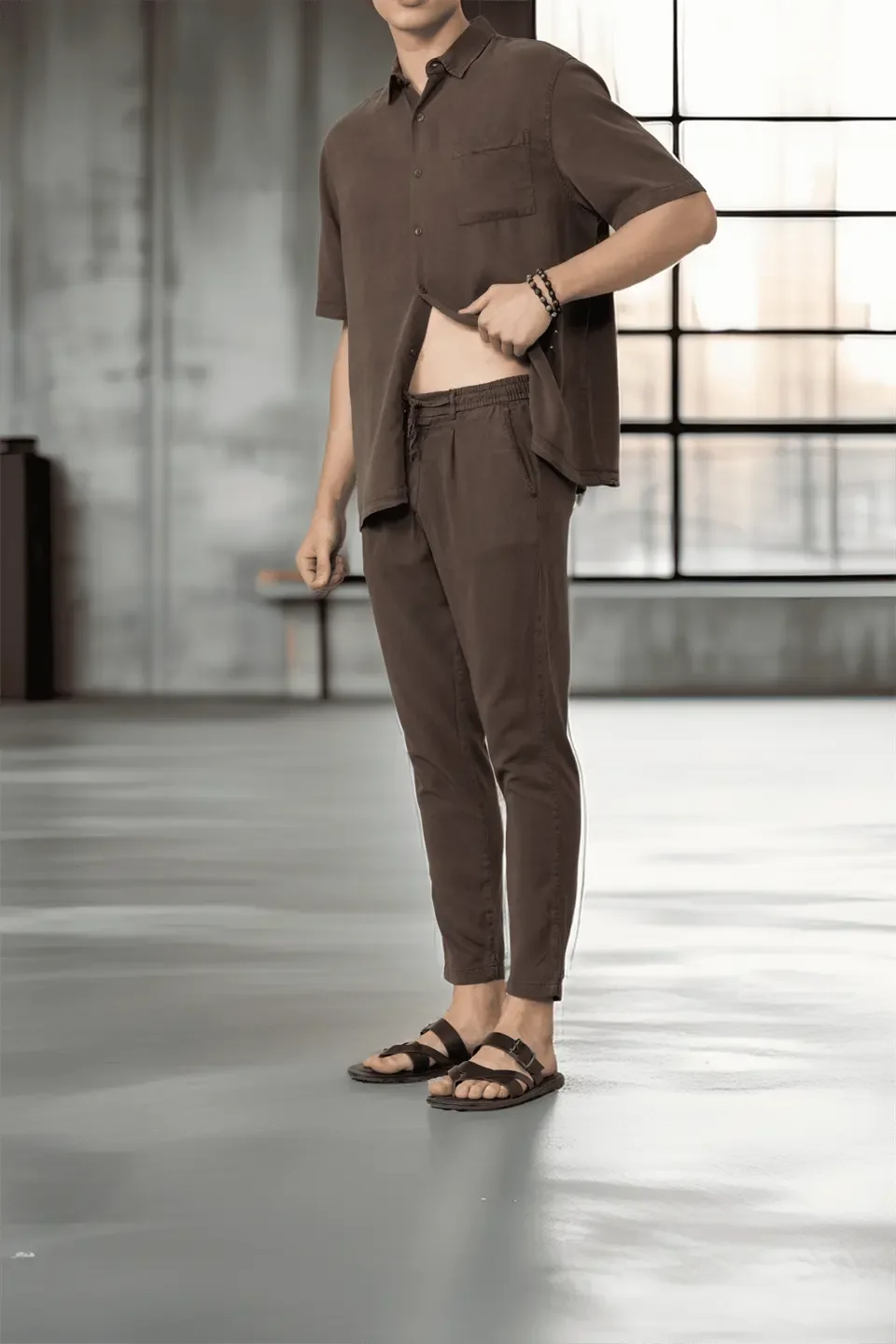 pantalon homme coton naturel cordon et zip - Justyol