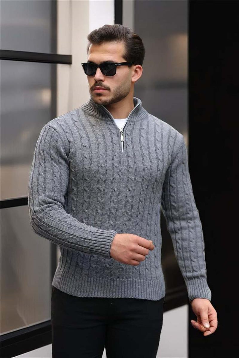 Pull Homme Bardem Maille Torsadée Demi-Zip