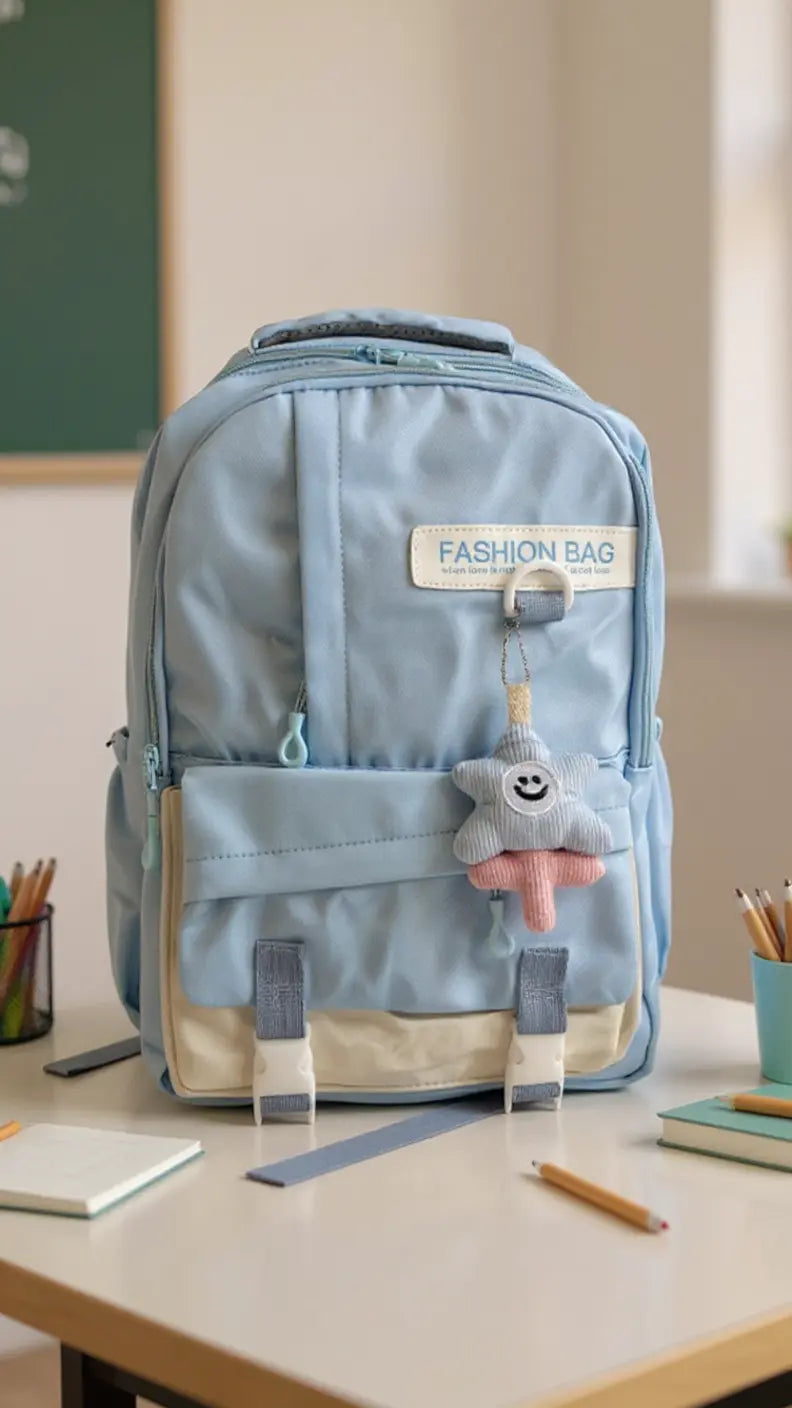 Sac à dos scolaire casual – Couleurs variées & petit accessoire tendance !
