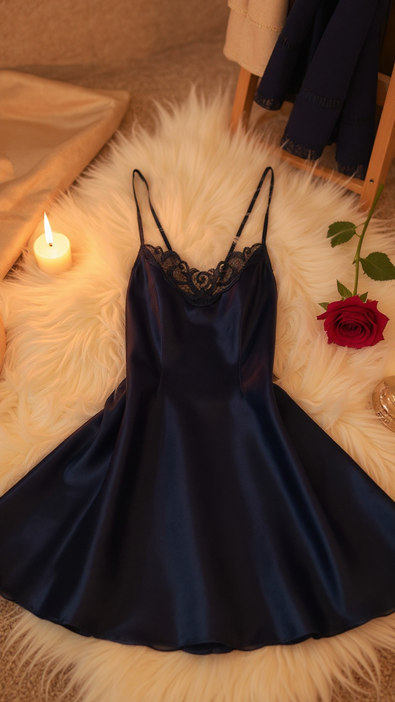 Nightdress 112 -Satin Nightgown with Soft Lace Accents Erotica