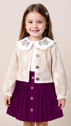 Elegant Girls' 3-Piece Set - Skirt, Blouse & Knit Jacket Justyol