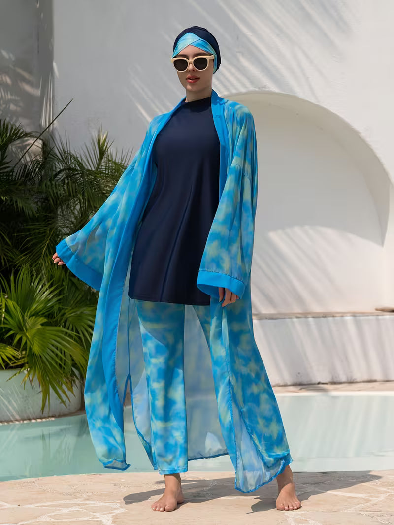 Ensemble Plage Femme 4 Pièces en Polyester – Maillot, Pantalon & Kimono