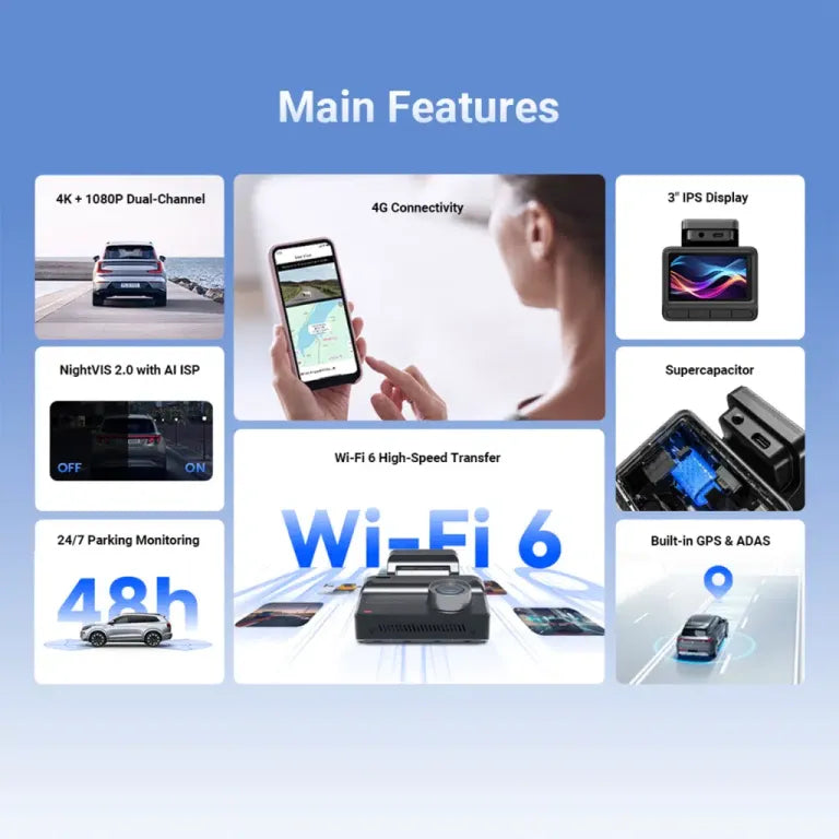 دي دي باي Z50 Pro كاميرا سيارة أمامية وخلفية 4K مع GPS وواي فاي