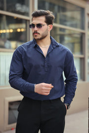 yarim pat yakali york pamuk kumaşli uzun kollu erkek gömlek - Justyol