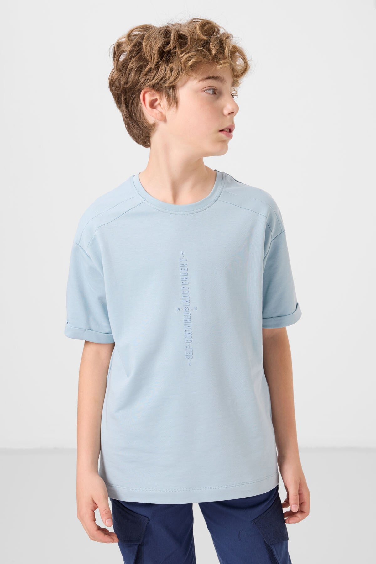 T-shirt Garçon Oversize en Coton Doux avec Impression - 11301