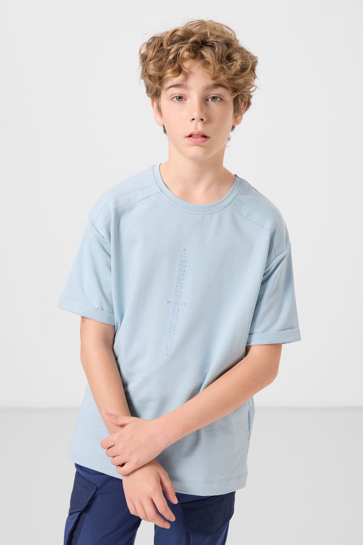 T-shirt Garçon Oversize en Coton Doux avec Impression - 11301