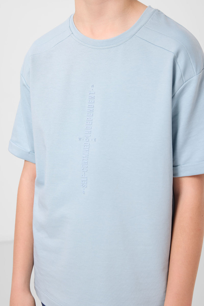 T-shirt Garçon Oversize en Coton Doux avec Impression - 11301