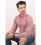 <tc>Chemise slimfit en lin à col mao avec trois boutons, couleur cerise claire, en boîte cadeau - 6533</tc>