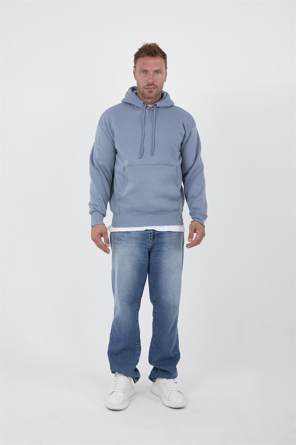 Erkek Oversize Kapüşonlu Kanguru Cepli Sweatshirt - Justyol