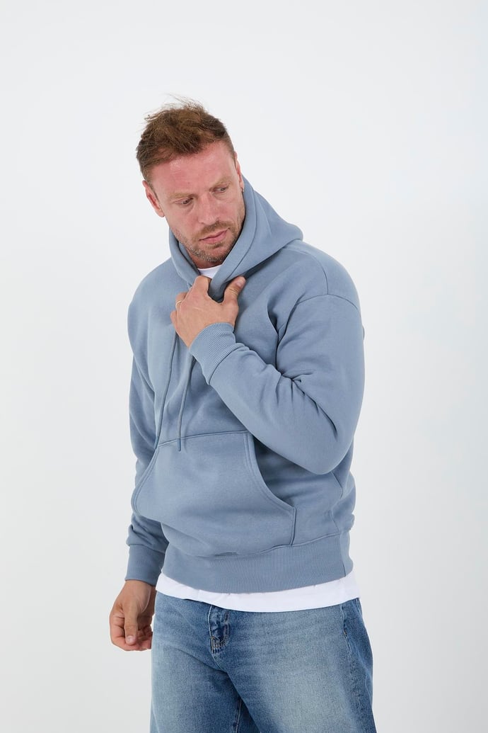 Erkek Oversize Kapüşonlu Kanguru Cepli Sweatshirt - Justyol