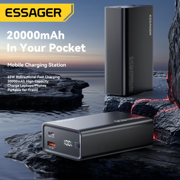 Essager Power Bank 20000mAh 65W Charge Rapide PD avec Écran Digital Maroc