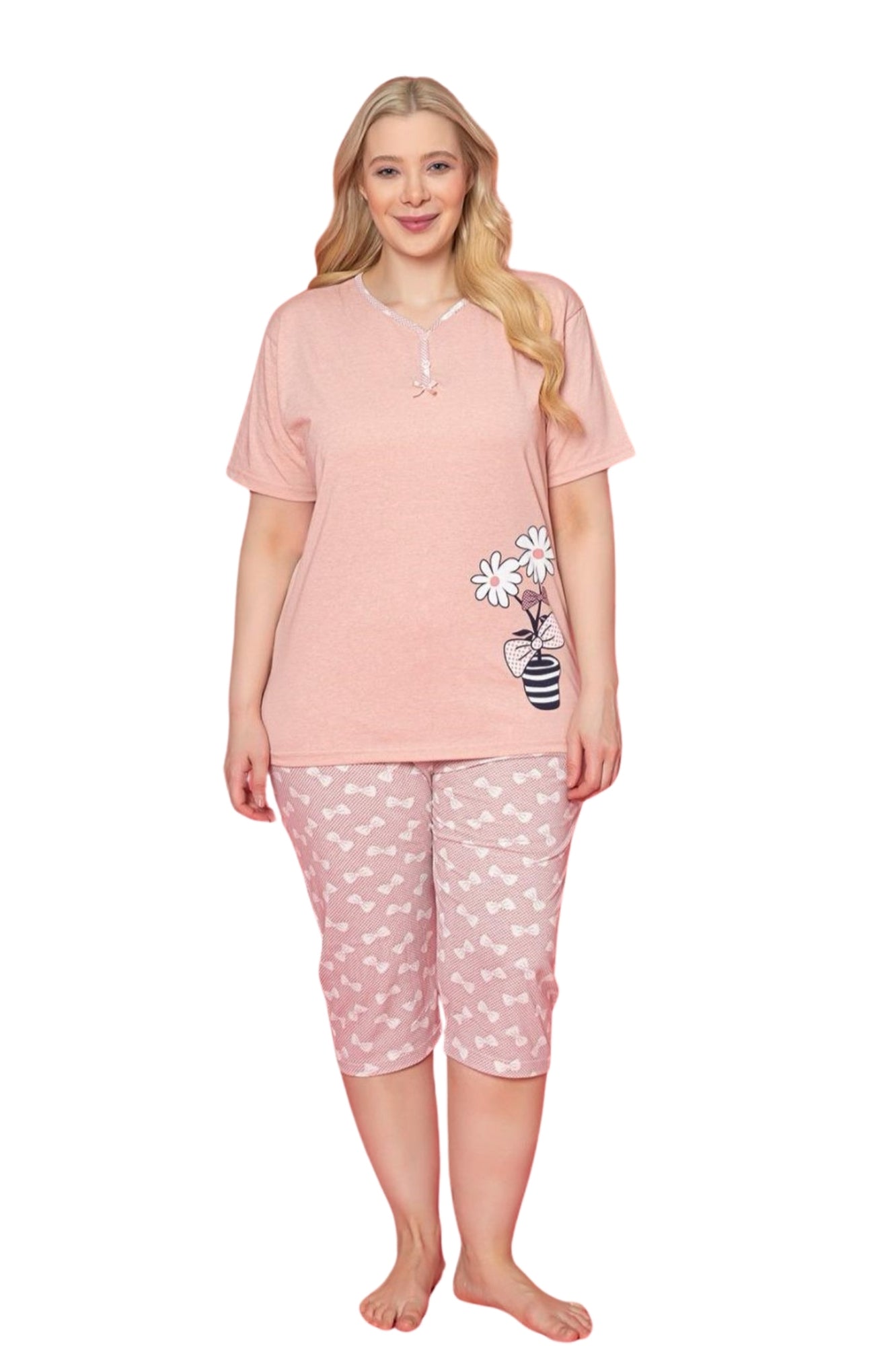 <tc>"Ensemble de pyjama à grande taille en coton, avec motifs et col à boutons, modèle X-Dreamy."</tc>