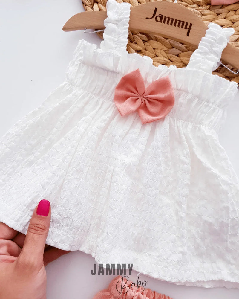 Ensemble bébé fille été robe et bloomer avec nœud