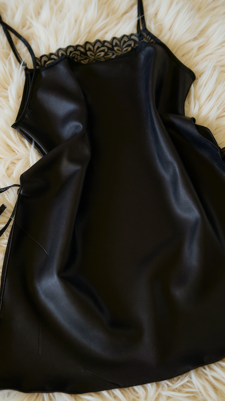 Nightdress 126 -Glam Satin Nightgown with Feminine Lace Trim Erotica