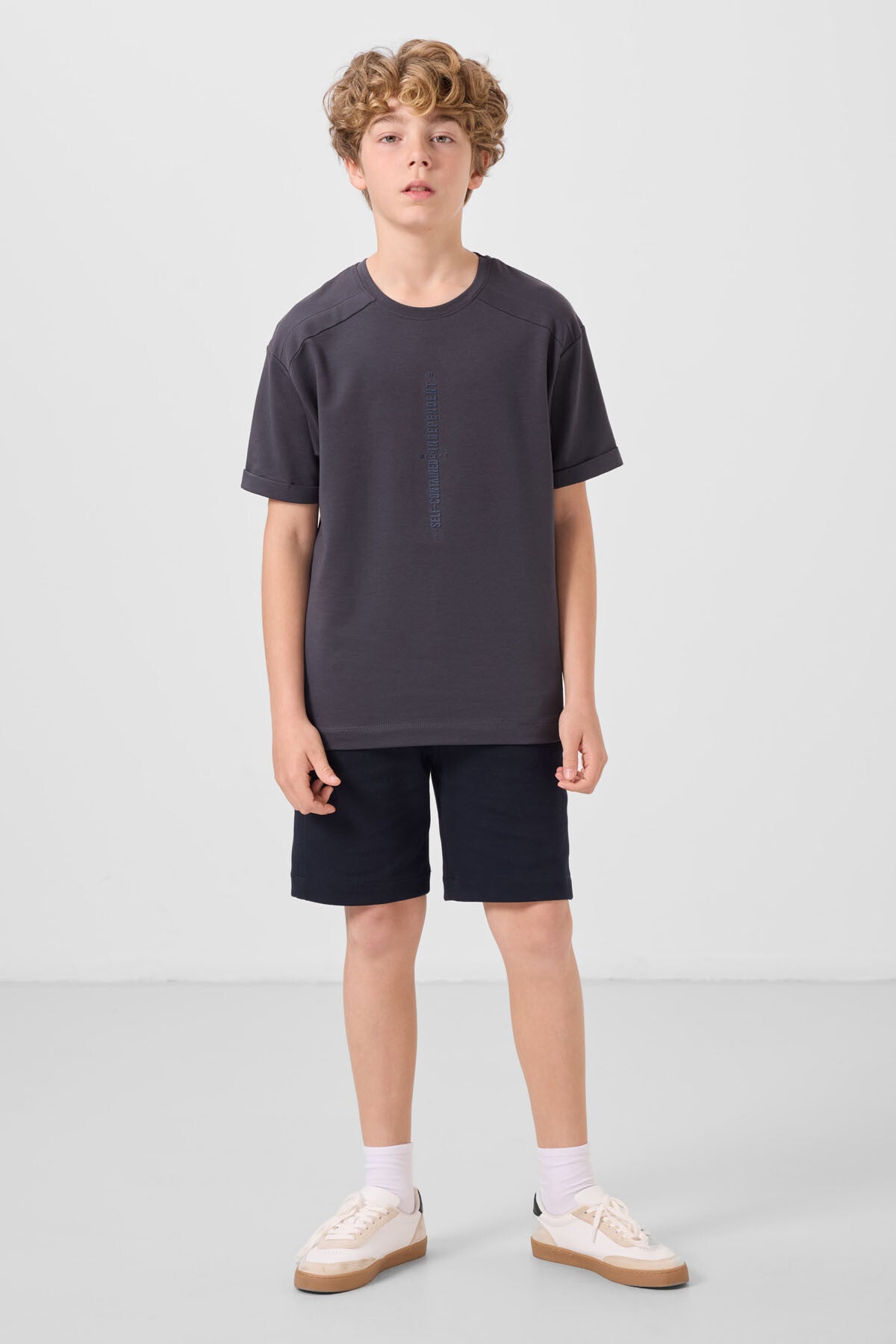 T-shirt Garçon Oversize en Coton Doux avec Impression - 11301