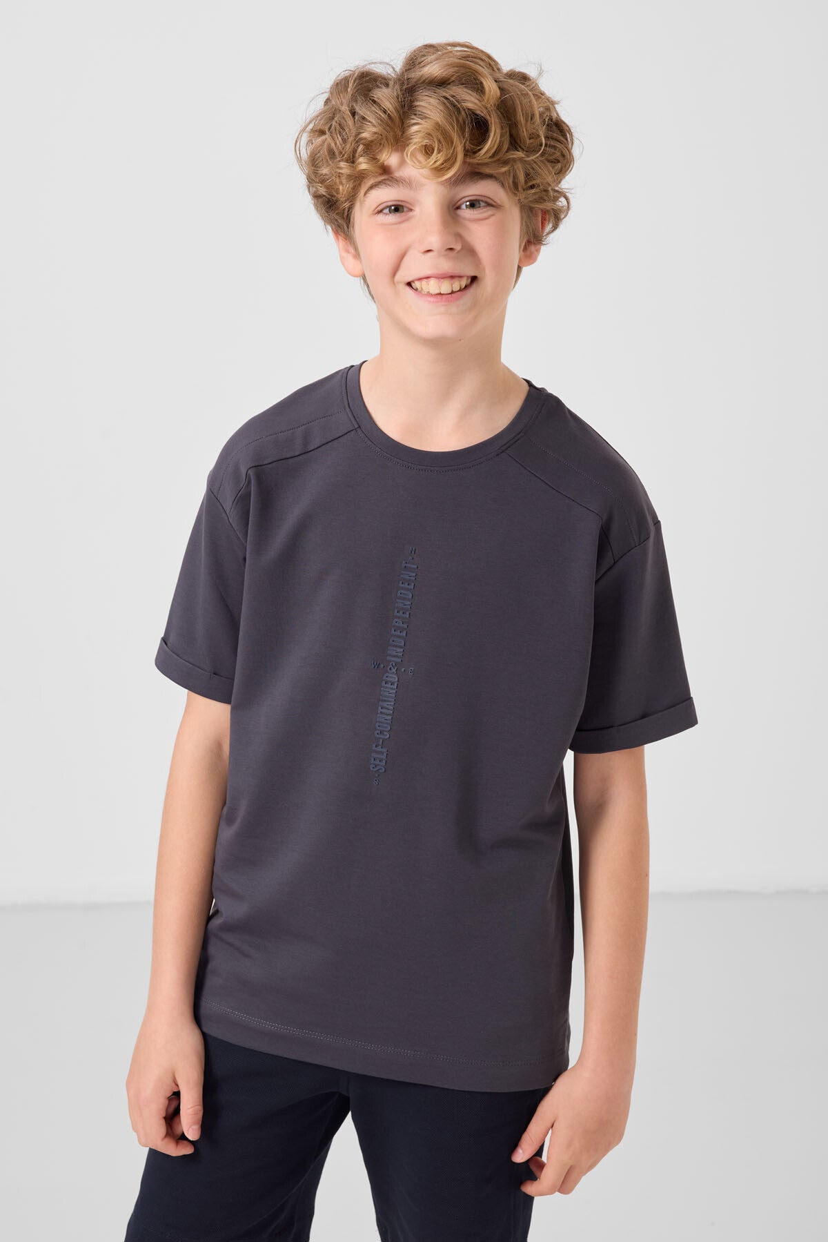 T-shirt Garçon Oversize en Coton Doux avec Impression - 11301