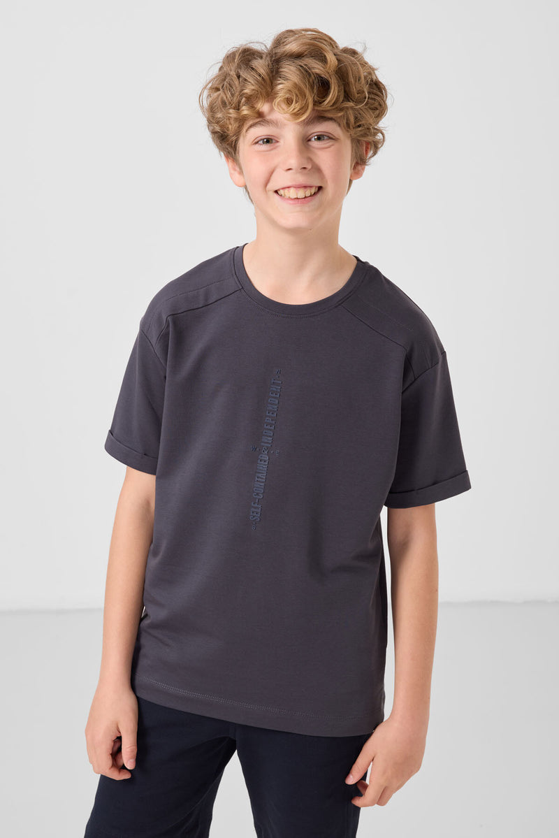 T-shirt Garçon Oversize en Coton Doux avec Impression - 11301