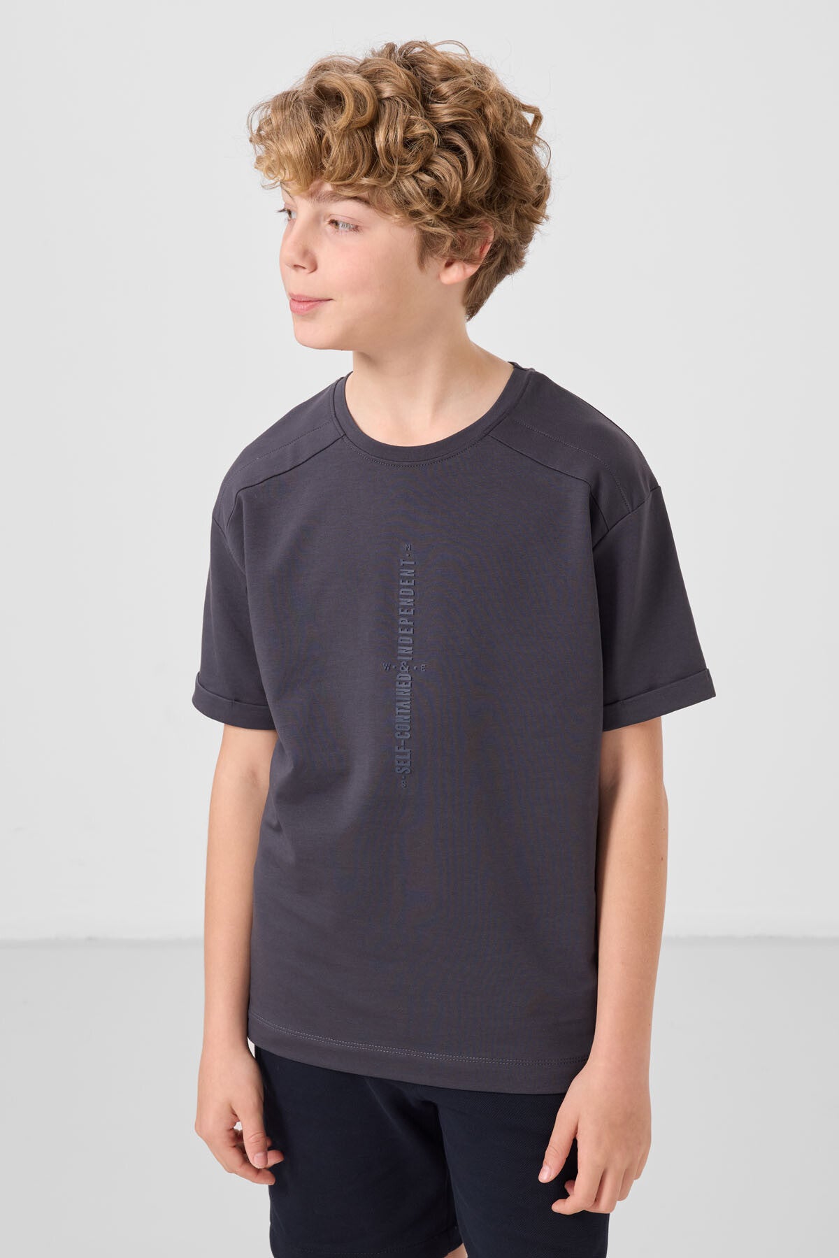 T-shirt Garçon Oversize en Coton Doux avec Impression - 11301