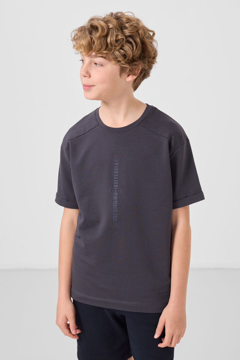 T-shirt Garçon Oversize en Coton Doux avec Impression - 11301