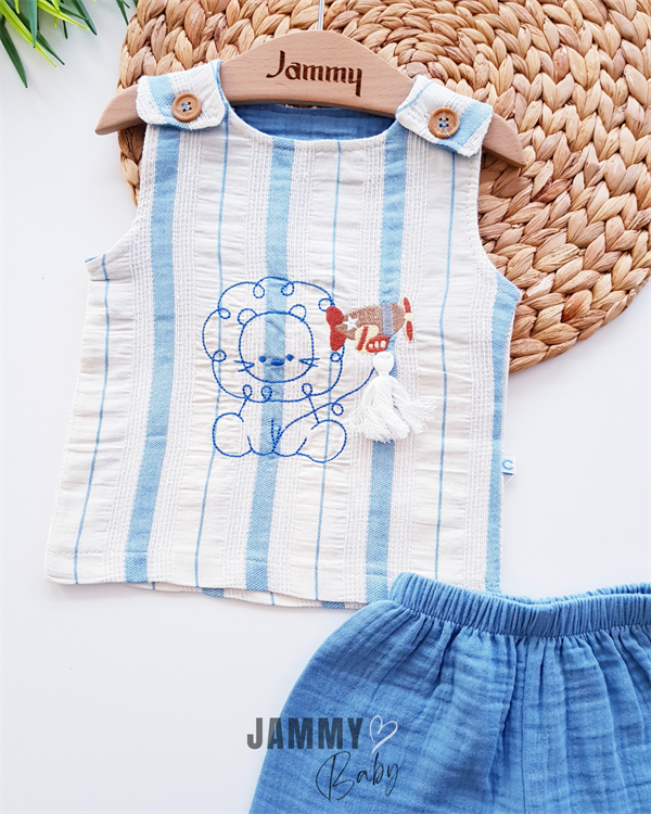 lion embroidery themed muslin set