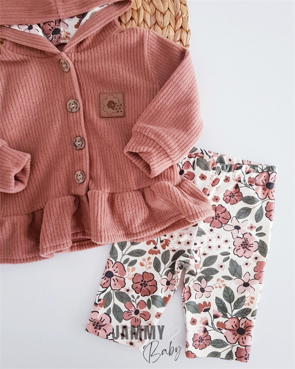 sunflower tights and ribbed fleece cardigan 2-piece set-powder