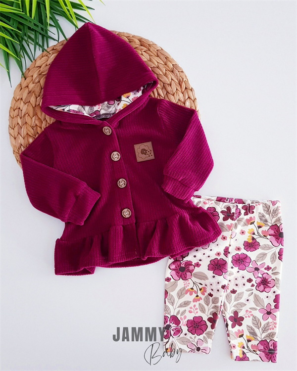 sunflower tights and ribbed fleece cardigan 2-piece set-powder