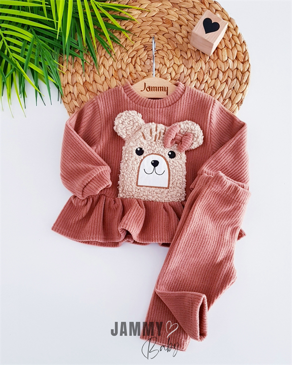 Ensemble polaire à appliqué ours en peluche-marron