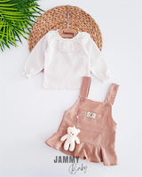 teddy bear gilet dress & body set-brown