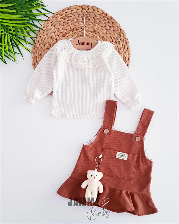 ensemble robe gilet & body ours en peluche - marron