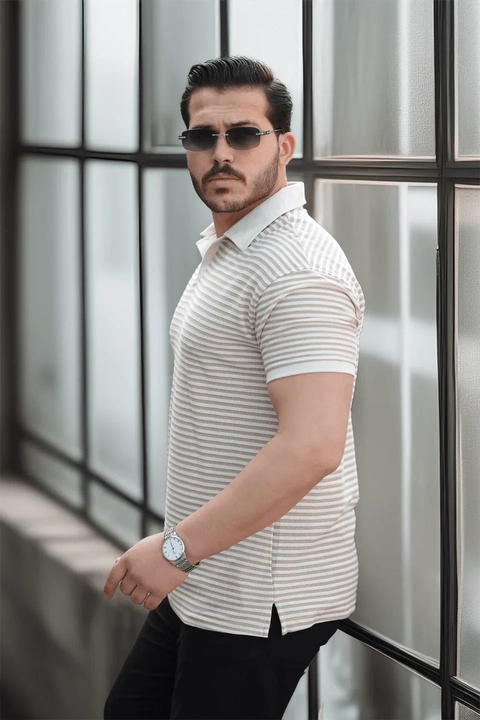 polo homme à rayures tricotées confortable - Justyol