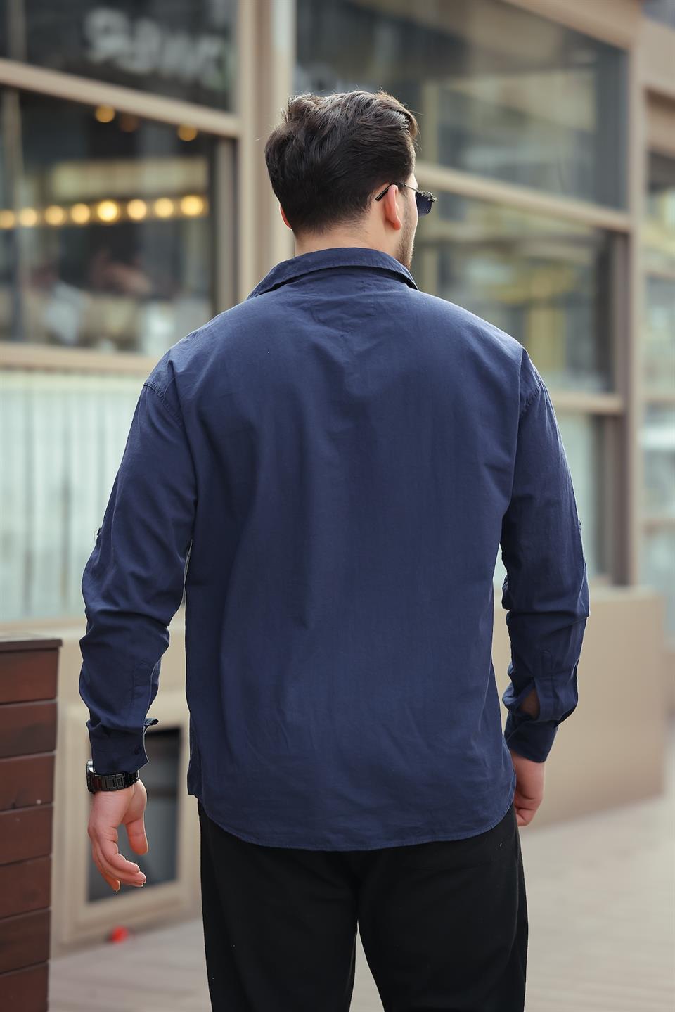 yarim pat yakali york pamuk kumaşli uzun kollu erkek gömlek - Justyol