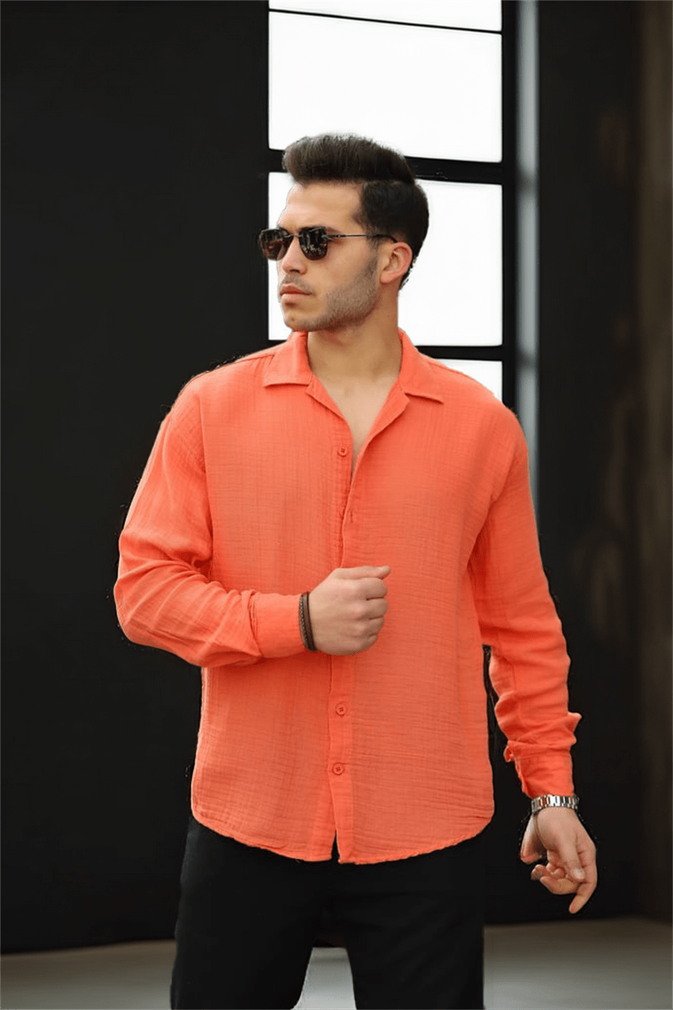 apaş yaka oversize müslin kumaş gömlek - Justyol