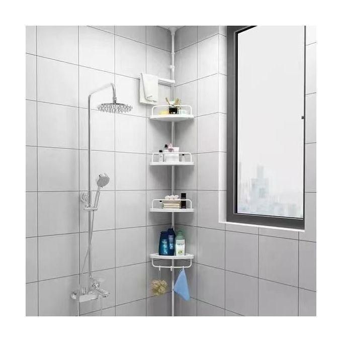 Étagère d’Angle Salle de Bain 4 Niveaux avec Porte-Serviettes