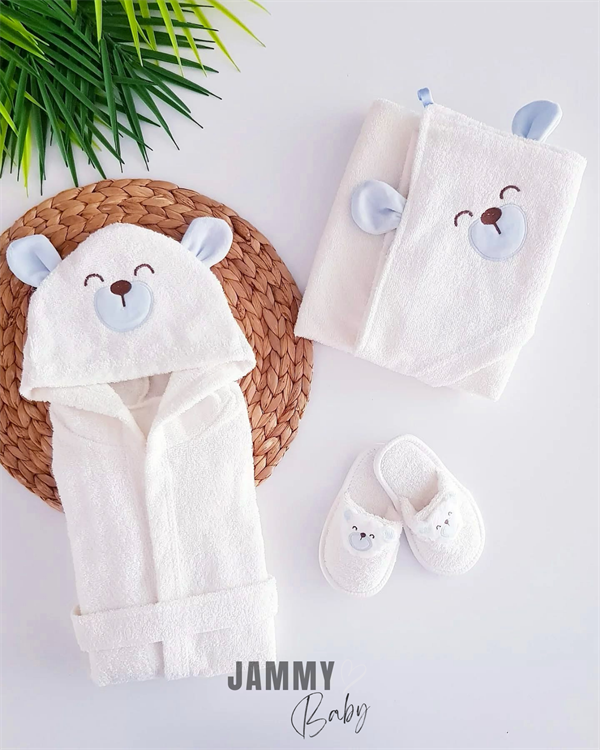 cute puppy 3 piece bathrobe set-ekru